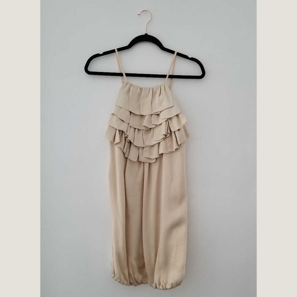 Champagne Silk Ruffled Halter Dress